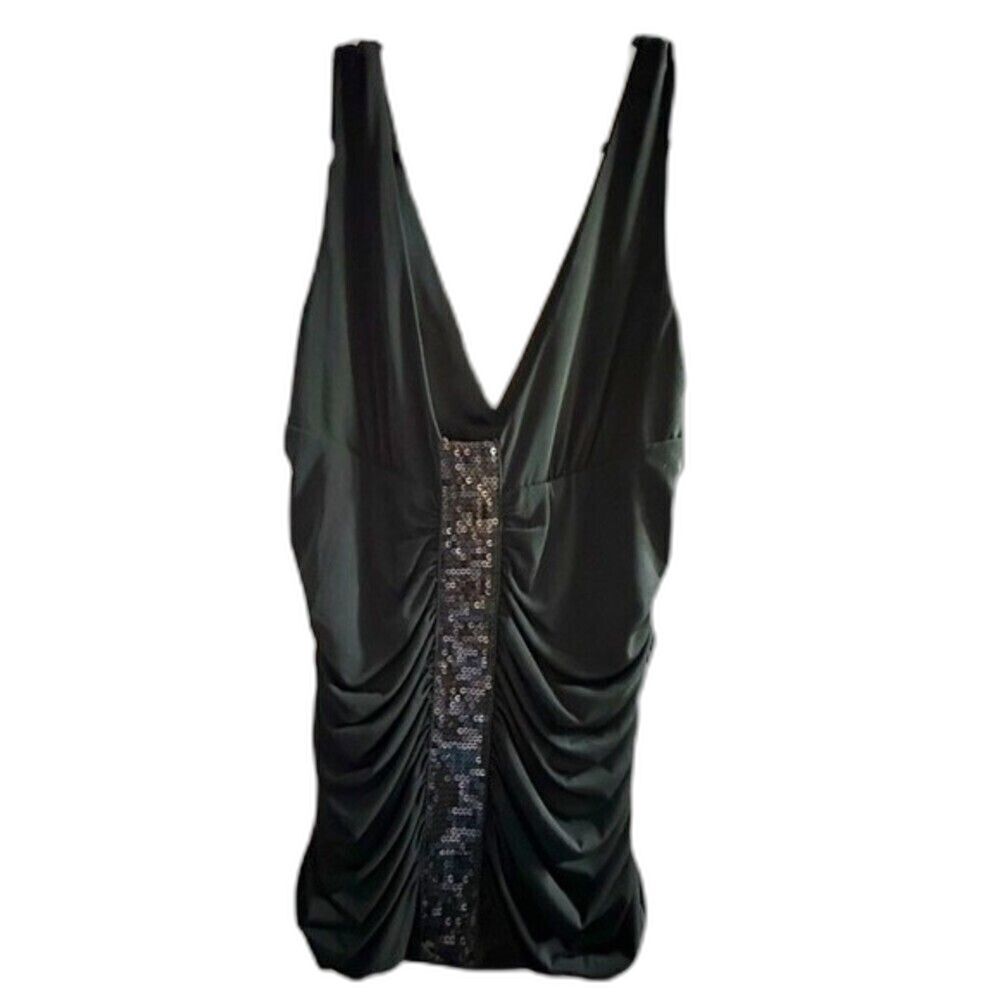 Frederick’s of Hollywood‎ Black Sequins Silky Sleeveless Dressy Tank Top XS/S